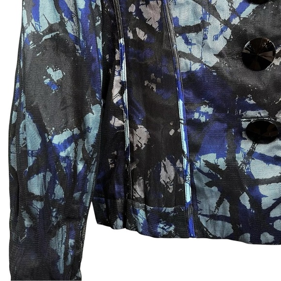 Alberto Makali Watercolor Abstract Mesh Buttoned Blazer Jacket Blue Black Size 6 - Picture 4 of 7